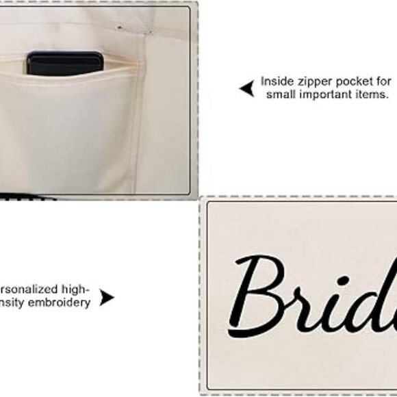 Monogram Initial Canvas Bag with Inner Zipper Pocket Embroidery Personalized Bag - Picture 2 of 6